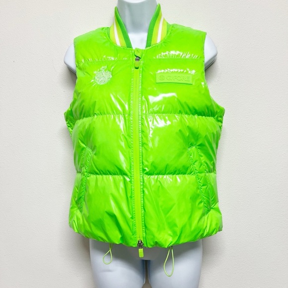 GFore Womens Neon Green Circle Gs Coated Nylon Quilted Puffer Golf Vest Size XS - Picture 3 of 16